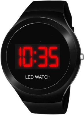 DAENTERPRISES New Trending Black Round Dial and Black Silicone Strap Red Led Dial Digital Watch  - For Boys & Girls