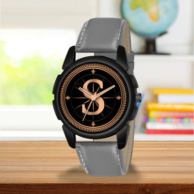 juniax ALPHA-S-J16-BLK-GRY-L Fancy Design Stylish ALPHABET S Dial Grey Leather Strap Men Wrist Watch Analog Watch  - For Men
