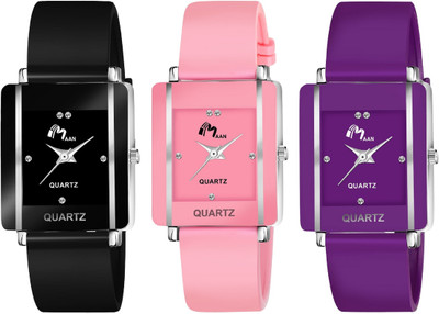 MAAN INTERNATIONAL Cho248-Combo Pack Of 3 Square Dial 5 Colours PU Strap Girls Analog Watch  - For Women