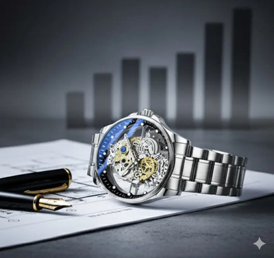 Glowme SkeletonRound Glowme Sketeton Round Sliver Analog Mens Watch Analog Watch  - For Men