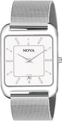 NOVA Silver Chain Watch Silver Date Rectangle Thin Chain Watch Analog Watch  - For Men