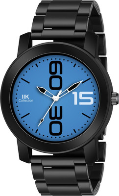 IIK Collection IIK-888M Blue Round Artistic Dial with Black Stainless Steel Metallic Bracelet Chain Analog Watch  - For Men