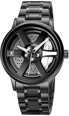 NAYABE Spinning car rotating gyro red & black watch NAYABE Round Full Rotate Heavy Machine Men's Black Chain Stainless Steel Watch Analog Watch  - For Men