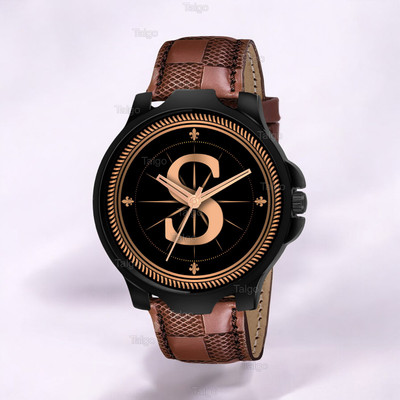 Natrix ALPHA-S-3K-BLK-BRW-CHL Fancy Design Stylish ALPHABET S Dial Brown Leather Strap Men Wrist Watch Analog Watch  - For Boys