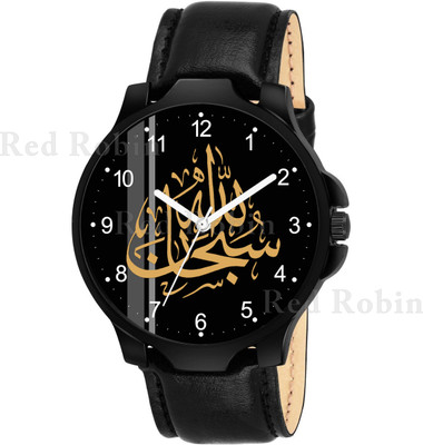 Talgo IW001-NUM-3K-BLK-L ISLAMIC Subhanallah Design Round Dial Black Leather Strap Muslim Analog Watch  - For Men