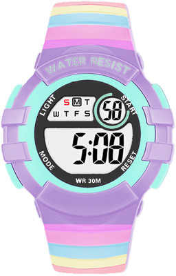 Time Up Small Size Multi-Color Dial Printed Multi-Cartoon Strap Alarm, Nightlight & Waterproof 4-12 Years Kids Digital Watch  - For Boys & Girls