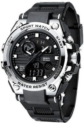 Mingrui Digital-Analog Sports Alarm Watch Sliver Black Time, Backlight Water Resistant, Display, Day/Date Whit Alam Analog-Digital Watch  - For Boys