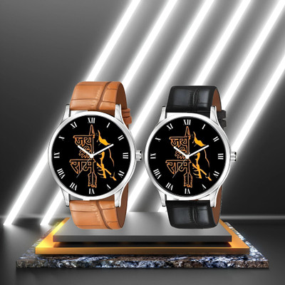 MAHAVIRA COLLECTION Blue_Black_leather_god image Analog Watch  - For Men