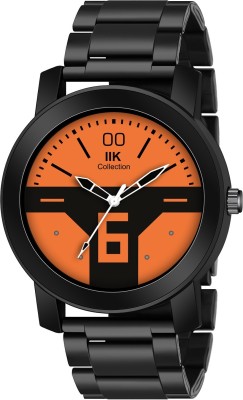 IIK Collection IIK-891M Orange Round Artistic Dial with Black Stainless Steel Metallic Bracelet Chain Analog Watch  - For Men