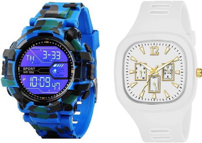 Brostin Formal / Casual WTH-SQUARE-CANDY-WHITE_Combo_Blue Military men's Watch Analog-Digital Watch  - For Men