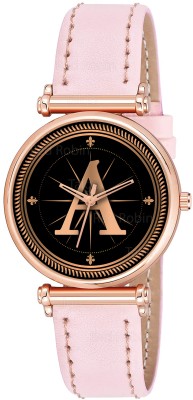 Sky Mart ALPHA-A-RLX-RG-PNK-L Fancy Design Stylish ALPHABET A Dial Pink Leather Strap Women Wrist Watch Analog Watch  - For Girls