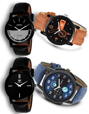 LORENZ MK-01030553A Combo Set Pack of 4 Slim Fit Leather Strap Watches for Men Analog Watch  - For Men