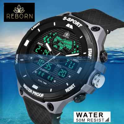 TrackFly 9084 DUAL TIME SKY New Attractive Sport look Design Military Green LED Calendar and time and date Analog-Digital Watch  - For Men
