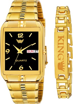 ABREXO Ethnic Casual Gold Tone King Bracelet with Date & Day Display Analog Watch  - For Men