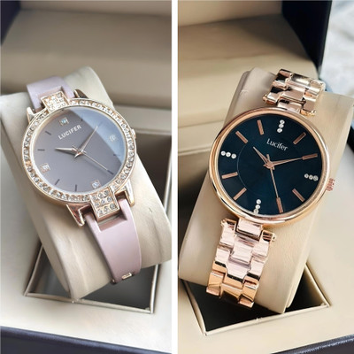 Lucifer drw36brown and drw1 rose black women Premium Color Smooth Finish COMBO Pack 2 Analog Watch  - For Women