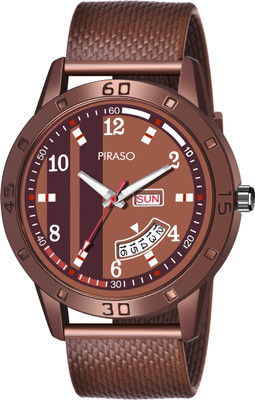 PIRASO 2051 BR MS Latest Designer Brown Dial & Brown Band With Day And Date Functioning Watch For Boys Analog Watch  - For Men
