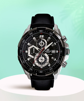 CASIO EFR-539L-1AVUDF Edifice EFR-539L-1AVUDF Black Dial Black Leather Band Analog Watch  - For Men