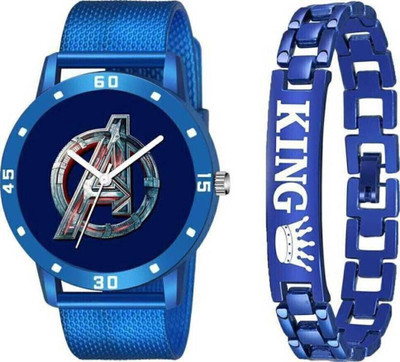 MAHAKAPI Avengerrs Fans Blue Marvells Blue King bracelete Combo Avengerrs Fans Blue Marvells Blue King bracelete Combo Analog Watch  - For Boys