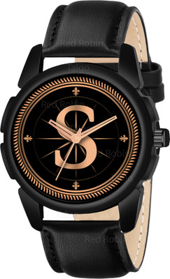 Red Robin ALPHA-S-J16-BLK-L Fancy Design Stylish ALPHABET S Dial Black Leather Strap Men Wrist Watch Analog Watch  - For Boys