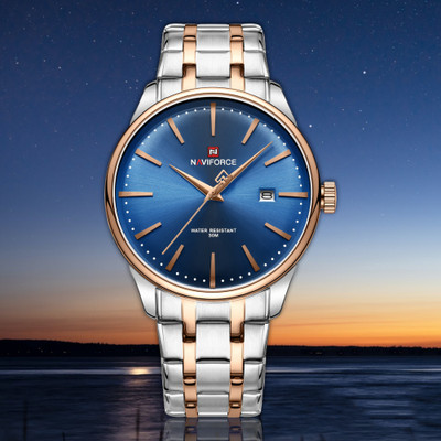 NAVIFORCE 9230 Silver&Rosegold Twotone Gentle Elegant Commuter Calendar Watch Analog Watch  - For Men