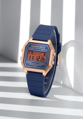 NAVIFORCE NF5063T Blue Silicon strap and Rose-gold octagonal Case Digital Watch  - For Women