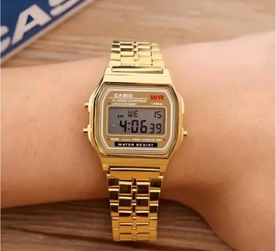 Timofywr Gold Digital Watch Waterproof Stainless Strap Stopwatch Alarm Trendy Chain Strap Series Digital Watch  - For Men & Women