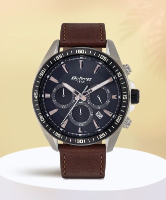 Titan NP90103KL01 Octane Black Dial Chronograph Leather Strap Analog Watch  - For Men