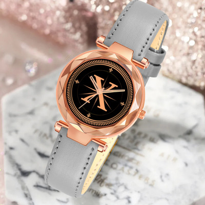 RobinXX GEN-RG-ALPHA-X-GRY-L-1 prominent letter 'X' on RoseGold dial Grey Leather Casual,Formal,Party,Wedding Analog Watch  - For Girls