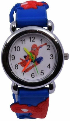 dmash Beautiful Blue Spider Man Round Silver Dial Kids Analog Watch - For Boys KIDS ANALOG WATCH Analog Watch  - For Boys