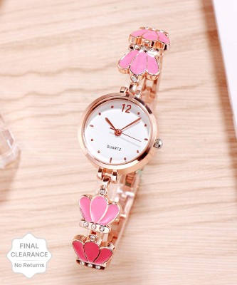 Daniel Jubile Bracelet Rose Gold Pink 3 petal Flower Studded Gift on Girls Watch for Women Analog Watch  - For Women