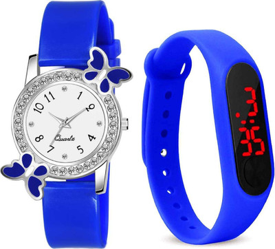 RBSFLOZIO 12 Stone Diamond Butterfly Combo Round Analog Silicone Strap Wristwatch Analog Watch  - For Girls