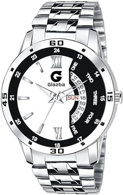 Glazba Day & Date Function Watch With Black & White Dial, Stainless Steel Chain Strap Analog Watch  - For Men