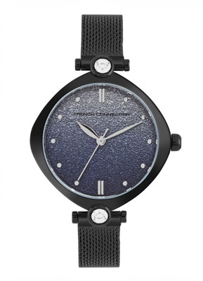 French Connection Sheen Women's Analog Black Watch | Blue Textured Round Dial Analog Watch  - For Women