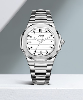 luxurit Mens-LRLX144 Formal Date Display Stainless Steel Chain Adjustable Strap Analog Watch  - For Men