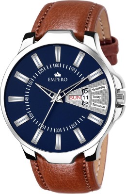 EMPERO EMPERO Day & Date Functioning Leather Strap Blue Dial Analog Watch  - For Men