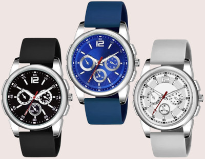 Axyela New Classic Combo Pack Of 3 Analog Watches Stylish Classic Silicone Strap Watches Combo Analog Watch  - For Men