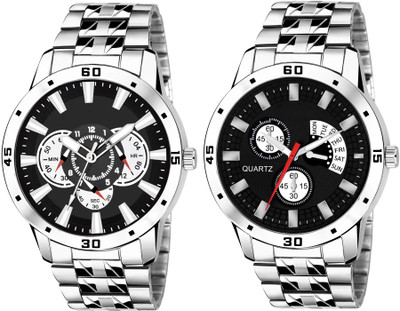 WANTON steel black color pattern stylish design dial eye catchy watch combo for men Analog Watch  - For Boys
