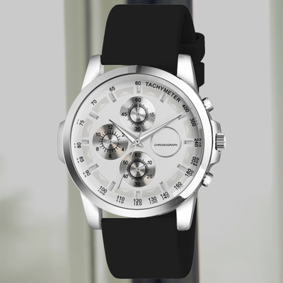 AWEX A_TS09_BlackBelt_SilverDila_12 Durable black silicone strap watch for men with a striking silver dial Analog Watch  - For Men