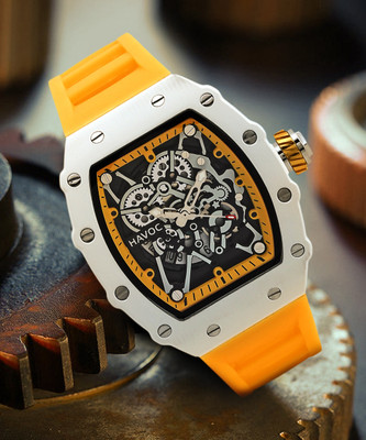 HAVOC CRAFT Square Dial Multifuncational Watch for Men |Date Display & Silicone Strap Havoc Craft Square Leather Watch Fashion Business Watch Luminous Casual Analog Watch  - For Men & Women