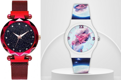 MAHAVIRA COLLECTION MT-115 Kids_Red_dimaond_magnet MT-115 Kids_Red_dimaond_magnet Analog Watch  - For Girls