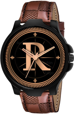 Talgo ALPHA-R-3K-BLK-BRW-CHL Fancy Design Stylish ALPHABET R Dial Brown Leather Strap Men Wrist Watch Analog Watch  - For Boys