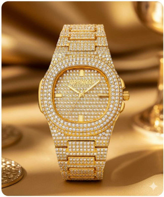 Fanish fashion Luxury Diamond Studded Golden Wrist Watch for Men|Premium Iced Out Analog Watch Luxury watches Analog Watch  - For Men