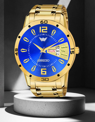 ABREXO Abx1320-Blue Gold New Latest Day & Date Working Round Blue Dial Gold Quartz Watch For Boys Analog Watch  - For Men