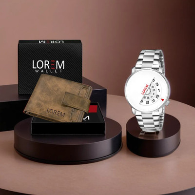 LOREM WL23-LR106 Combo Of Brown Color Artificial Leather Wallet & Analog Watch  - For Men