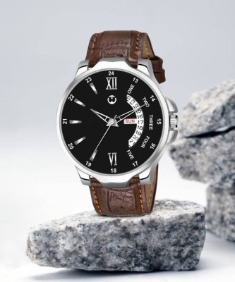 WIZARD TIMES Leather Strap Day and Date Functioning Steel New Unique Leather Strap All Boys Black Dial Analog Watch  - For Men
