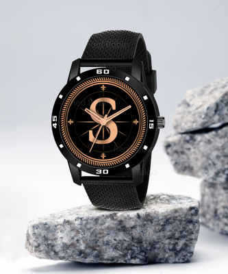 Welix ALPHA-S-AVO-BLK-SFR Fancy Design Stylish ALPHABET S Dial Black Leather Strap Men Wrist Watch Analog Watch  - For Boys