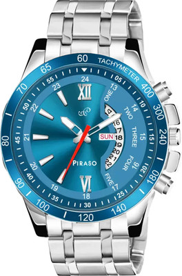 PIRASO RSSL D&D-16 BLUE SILVER CHAIN New Look Blue Dial day & date working Display Watch for Men Analog Watch  - For Men