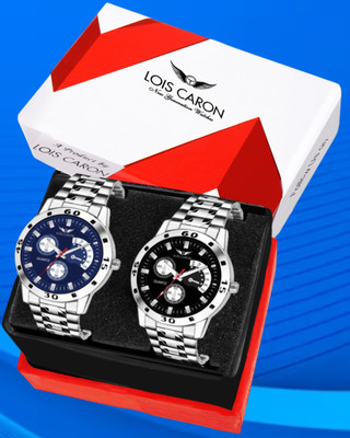LOIS CARON LCS-9162 2 Combo Blue & Black Dummy Chronograph Pattern Dial With Silver Chain for Boys Analog Watch  - For Men
