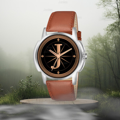 SKOAL ALPHA-J-J16-SIL-TAN-L Fancy Design Stylish ALPHABET J Dial Beige Leather Strap Men Wrist Watch Analog Watch  - For Boys