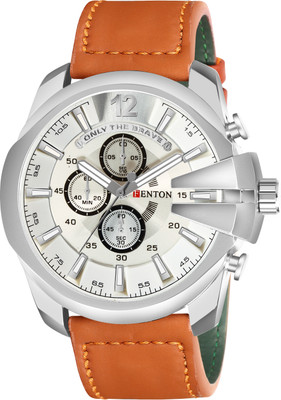 FENTON WATCHES Fb-90100 Trendy Chronograph Watch, Stainless Steel Case, White Dial, Brown Leather Strap Analog Watch  - For Men